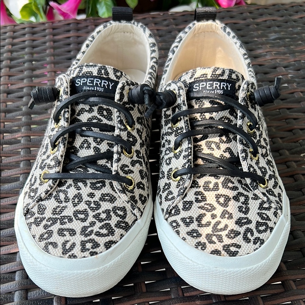 Sperry Black and White Animal Print Sneakers